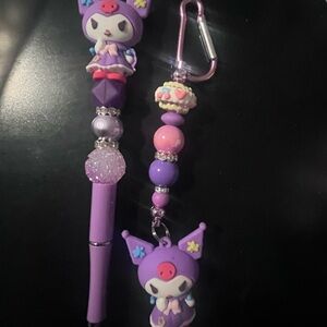 Purple Character Beaded Kids Pen with Charm - Cute Purple Design